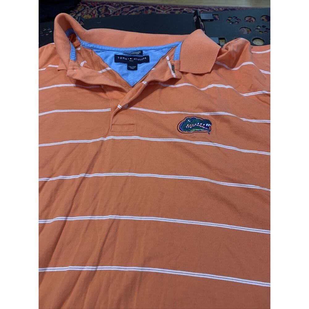 Tommy Hilfiger Golf Florida Gators Polo Shirt Men XXL Orange Striped Pima Cotton